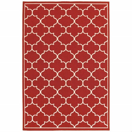 Homeroots 7 x 10 ft. Red & Ivory Trellis Indoor & Outdoor Area Rug 388662